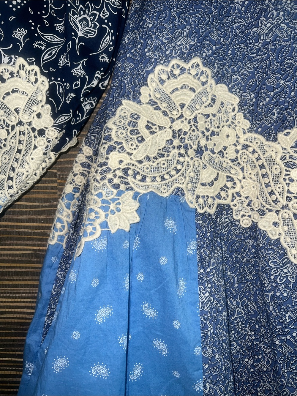 LOFT Lace Paisley Tie Mini Dress Boho Western Precious Sapphire SMALL pockets! - Picture 5 of 17